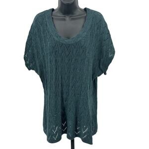 Coldwater Creek Knit Sweater WMNS XL Teal Scoop Neck Dolman Short Sleeve Top